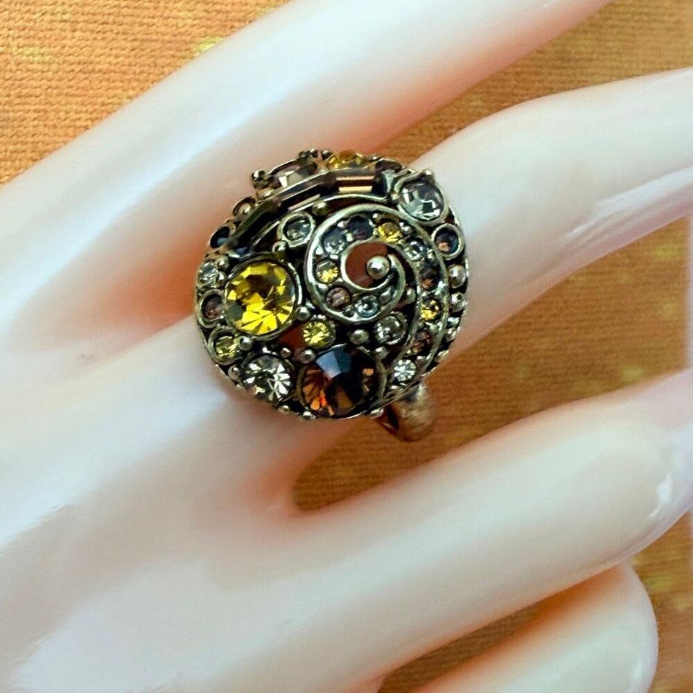 Vintage Kenneth Jay Lane KJL Crystal Rhinestone Adjustable Statement Ring